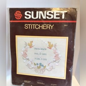 Vintage Sunset Stitchery Kit 2621 Sweet Baby Keepsake 8" x 10" by McRoden NIP.
